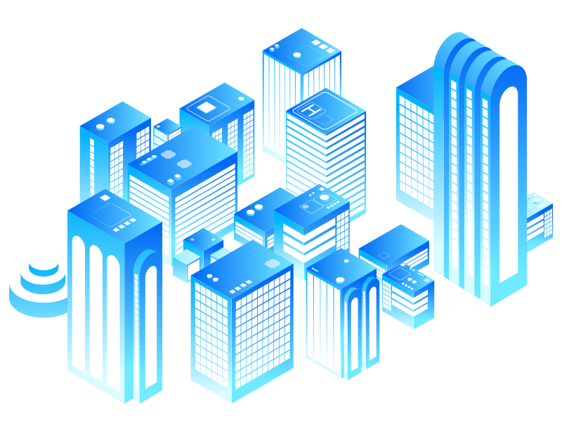 illustration of blue buildings