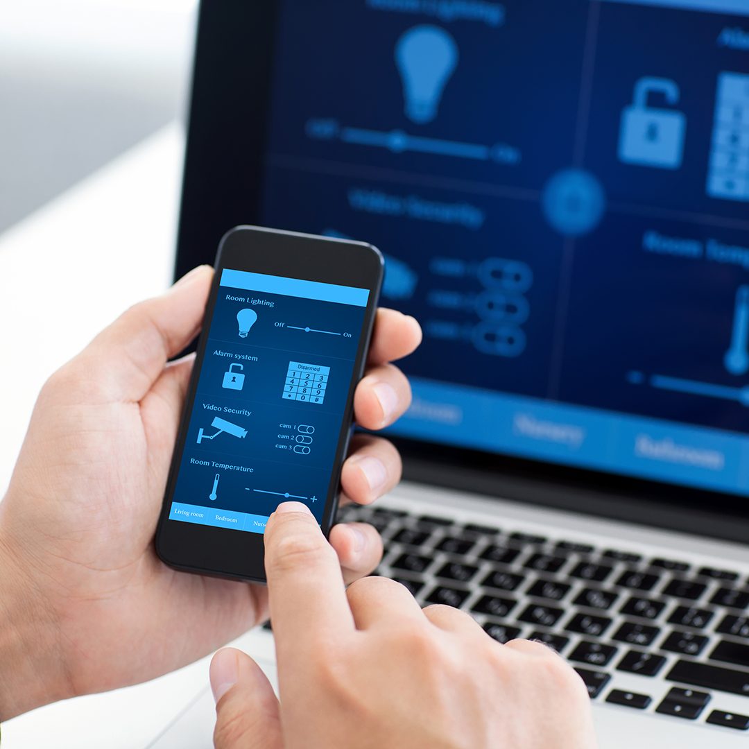 Man using smart controls on a mobile phone